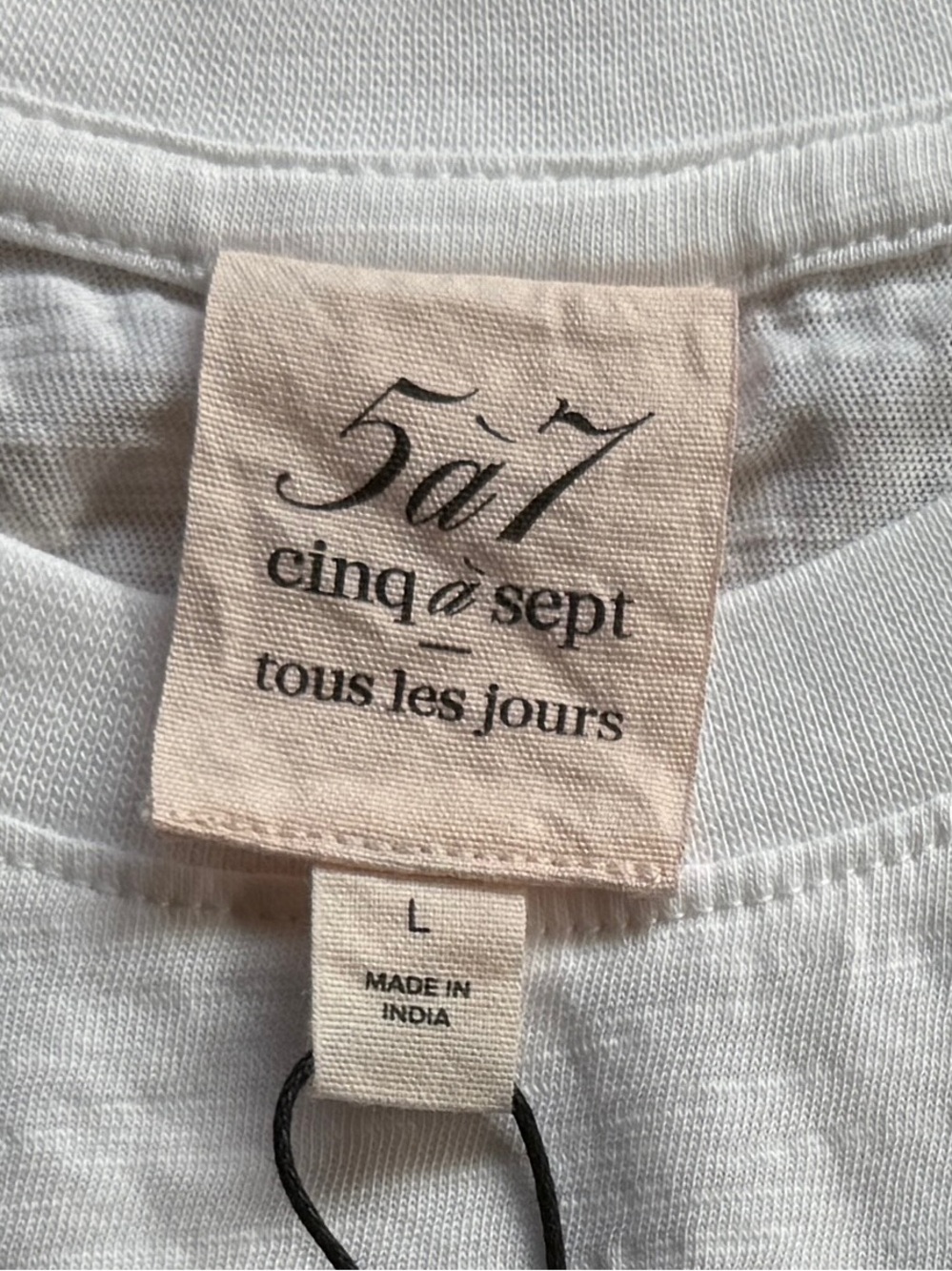 cinq a sept 5 a 7  “bonjour” French shrunken White Tee with Black sequins Script - Picture 4 of 11